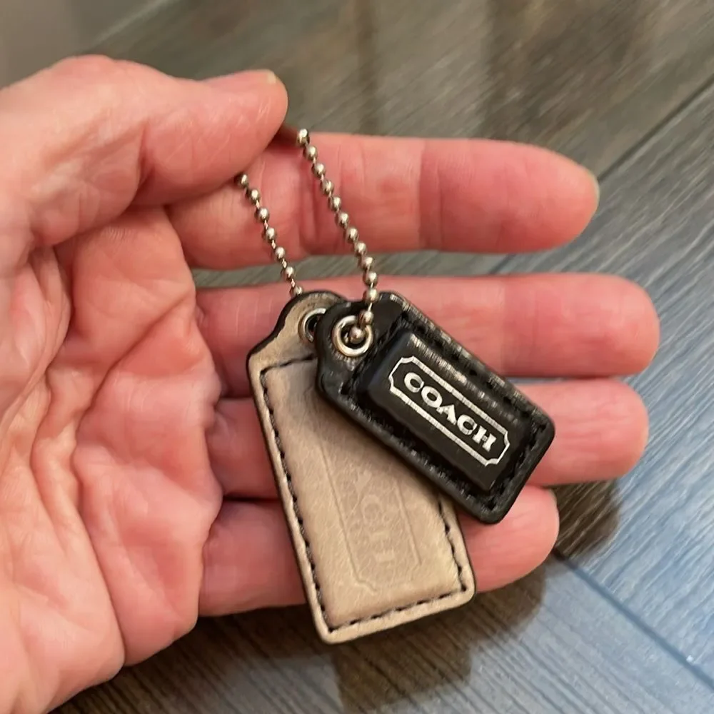 Coach Black and Grayish Tan Leather Keychain Set